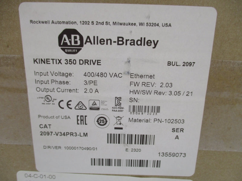 ALLEN BRADLEY 2097-V34PR3-LM SER. A F/W 2.03 400/480VAC 2.7A NSMP