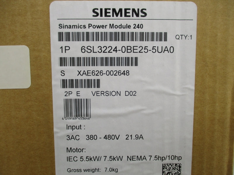 SIEMENS 6SL3224-0BE25-5UA0 380-480VAC 21.9A NSMP