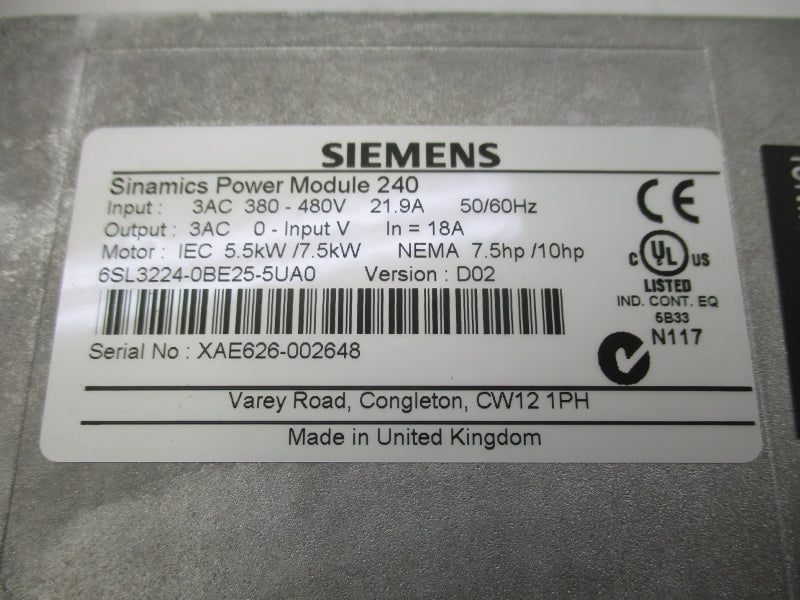 SIEMENS 6SL3224-0BE25-5UA0 380-480VAC 21.9A NSMP