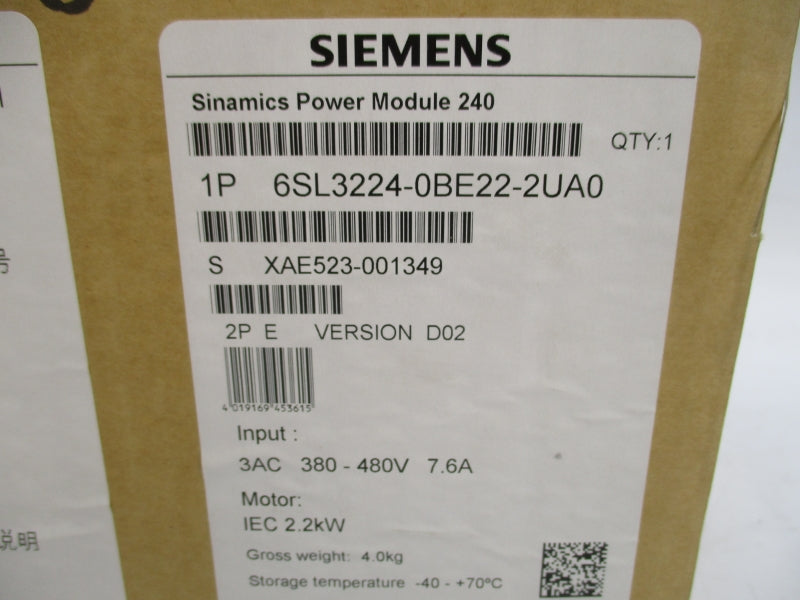 SIEMENS 6SL3224-0BE22-2UA0 380-480V 7.6A NSMP