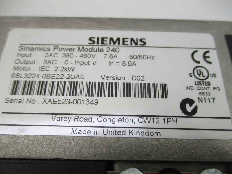 SIEMENS 6SL3224-0BE22-2UA0 380-480V 7.6A NSMP