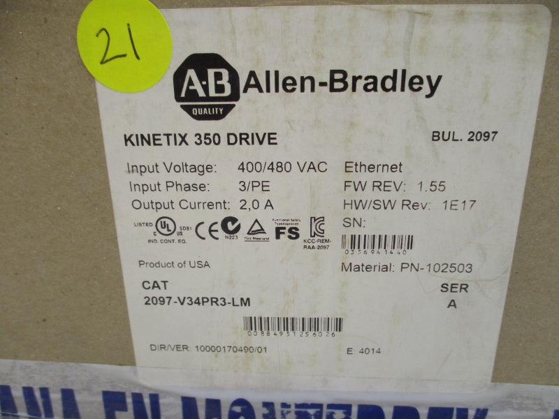 ALLEN BRADLEY 2097-V34PR3-LM SER. A F/W 1.55 400/480VAC 2.7A NSMP