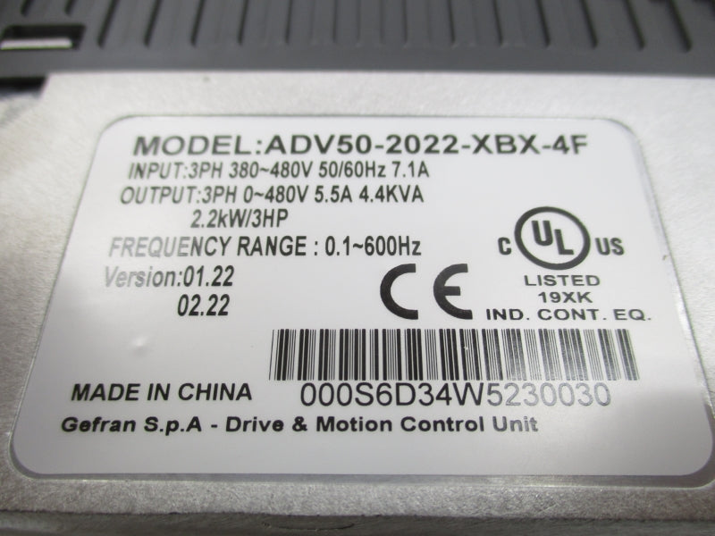 GEFRAN ADV50-2022-XBX-4F S6D34 380-480V 7.1A NSMP