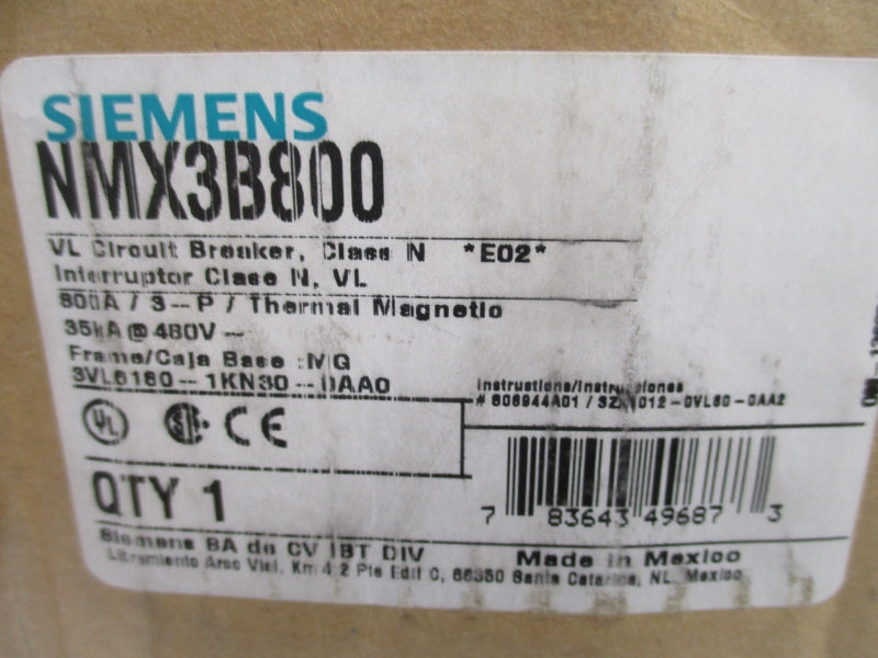 SIEMENS NMX3B800 600V 800A NSMP