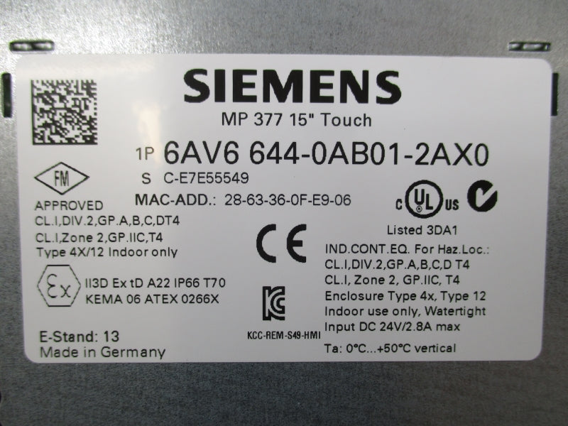 SIEMENS 6AV6644-0AB01-2AX0 24VDC 2.8A NSMP