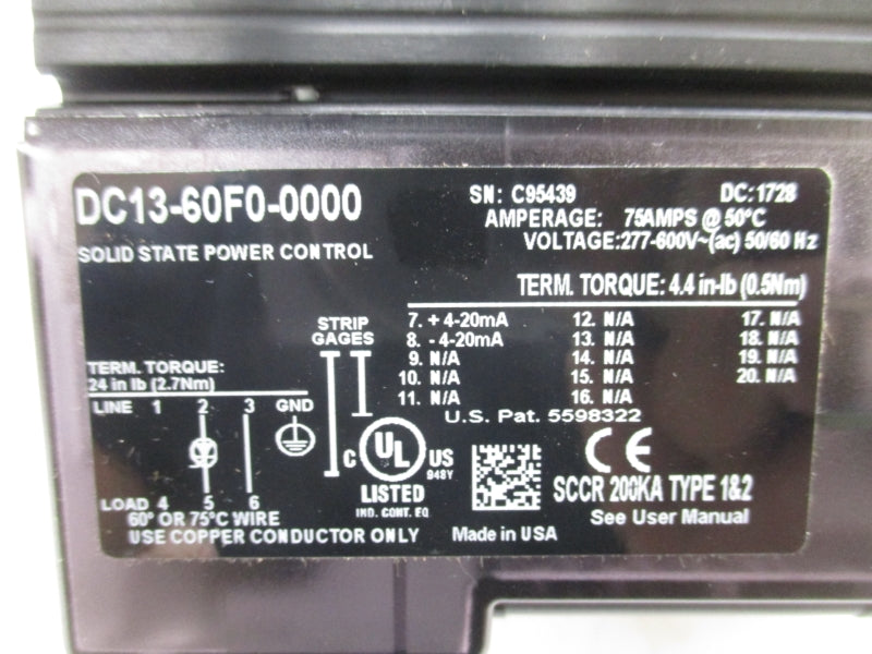 WATLOW DC13-60F0-0000 277-600VAC 75A NSMP