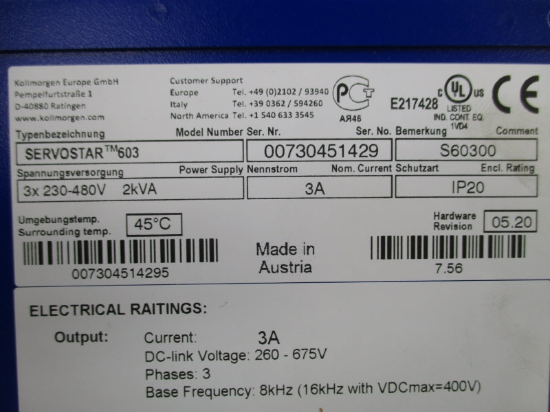 KOLLMORGEN S60300 230-480V 3A NSMP