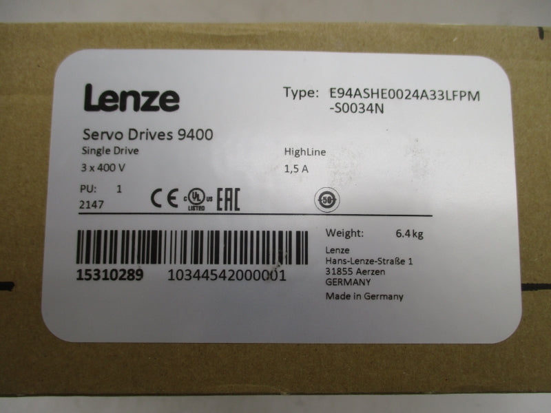 LENZE E94ASHE0024A33LFPM-S0034N 400V 1.5A NSFS