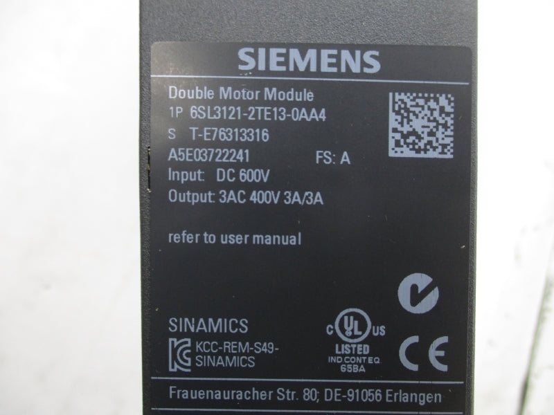 SIEMENS 6SL3121-2TE13-0AA4 600VDC 3A NSMP