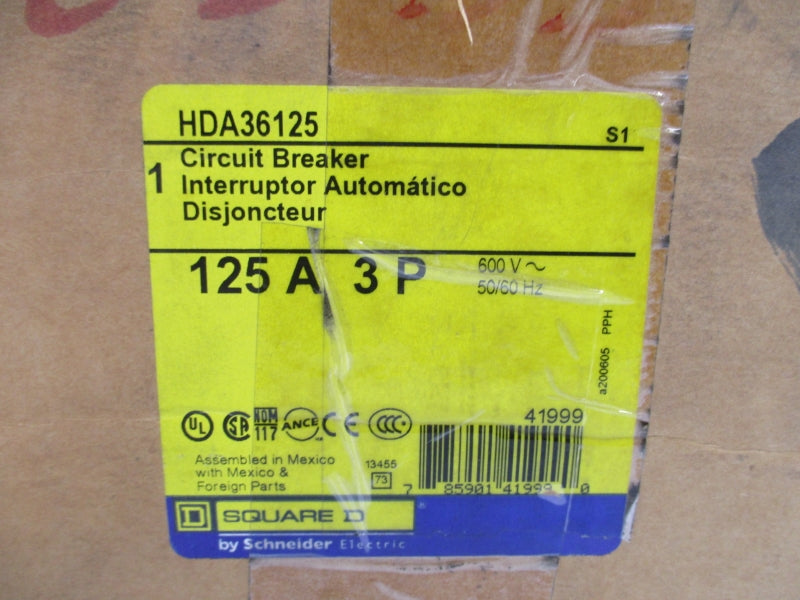 SQUARE D HDA36125 600V 125A NSMP