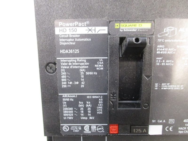 SQUARE D HDA36125 600V 125A NSMP