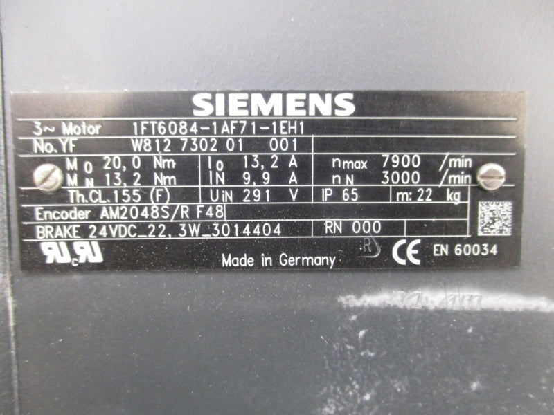 SIEMENS 1FT6084-1AF71-1EH1 291V 13.2-9.9A NSMP
