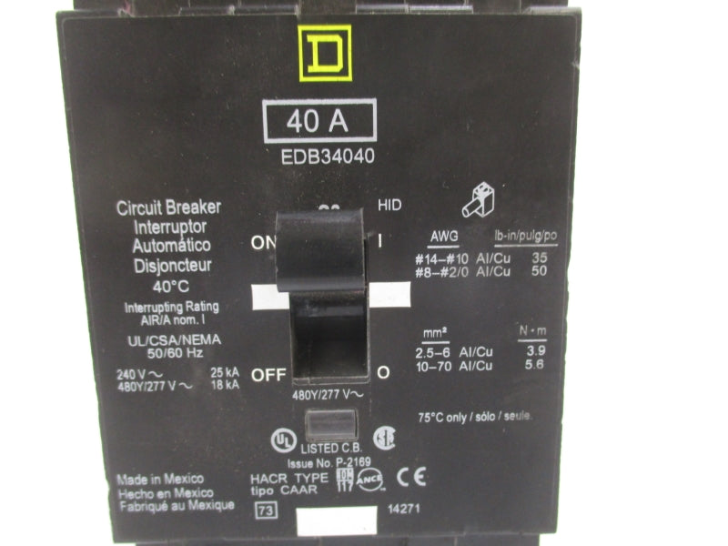 SQUARE D EDB34040 480Y/277V 40A NSNP