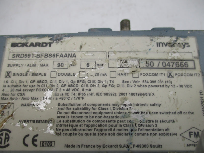 ECKARDT INVENSYS SRD991-BFBS6FAANA 90PSI UNMP