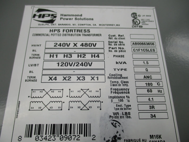 HAMMOND POWER SOLUTIONS C1F1C5LES 480V UNMP