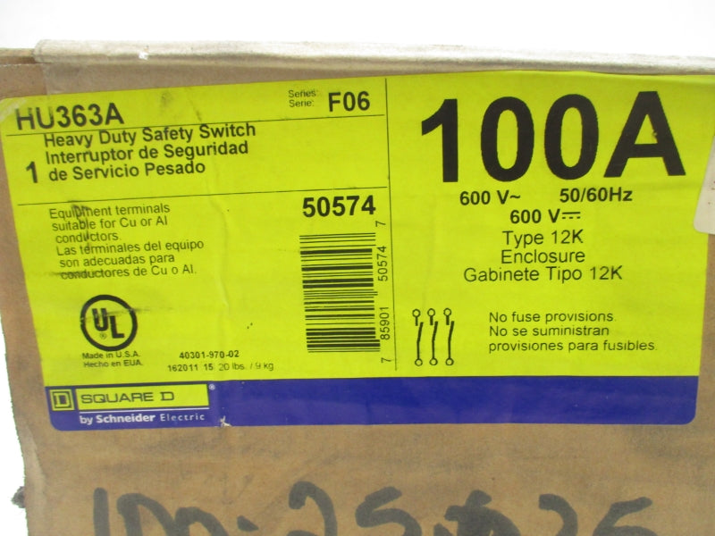 SQUARE D HU363A SER. F06 600V 100A NSMP