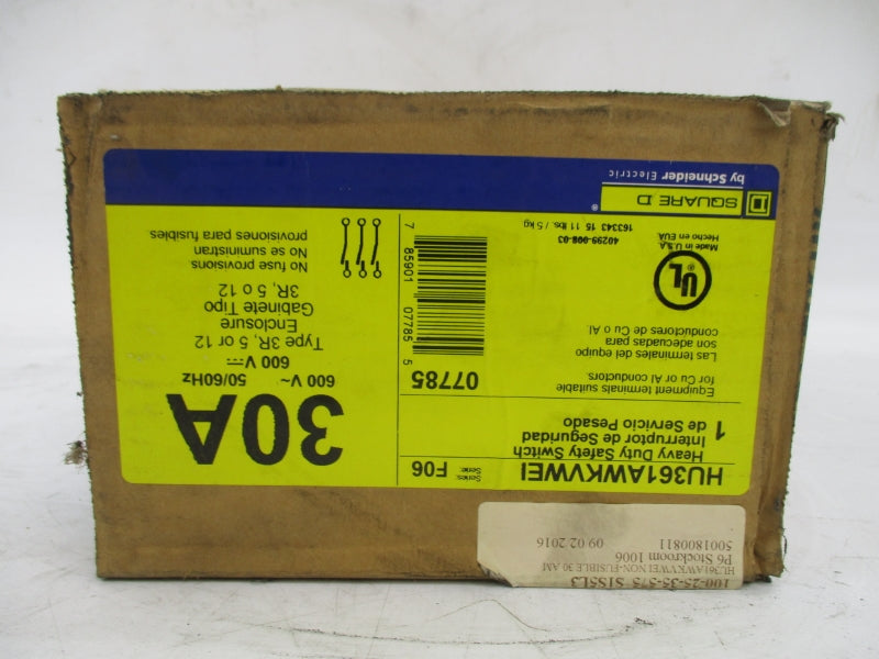 SQUARE D HU361AWKVWEI SER. F06 600V 30A NSFS