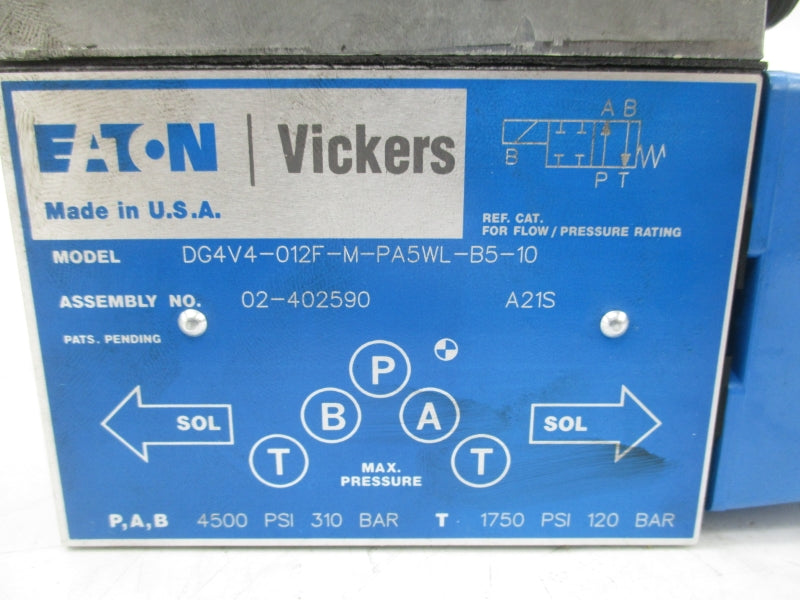 VICKERS DG4V4-012F-M-PA5WL-B5-10 02-402590 110/120V .85/.69A 1750-4500PSI NSNP