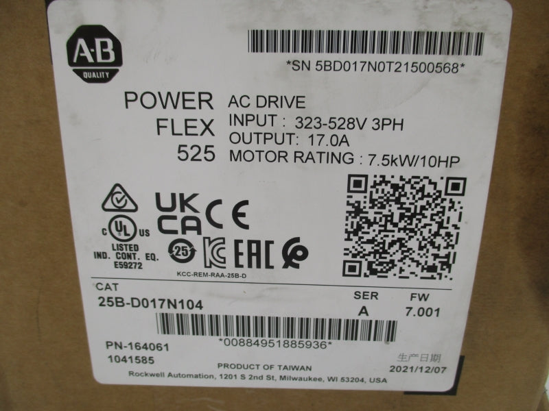 ALLEN BRADLEY 25B-D017N104 SER. A F/W 7.001 323-528VAC 17.0A NSMP