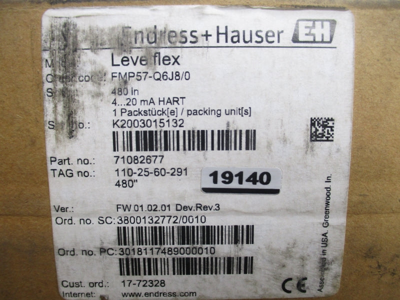 ENDRESS+HAUSER FMP57-Q6J8/0 71082677 F/W 01.02.01 10.4-48VDC 232PSI NSMP