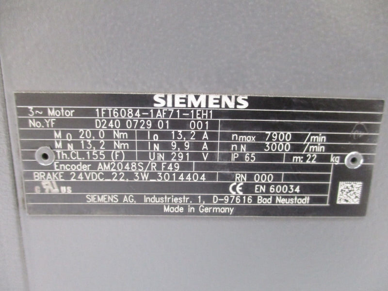 SIEMENS 1FT6084-1AF71-1EH1 291V 13.2-9.9A NSNP