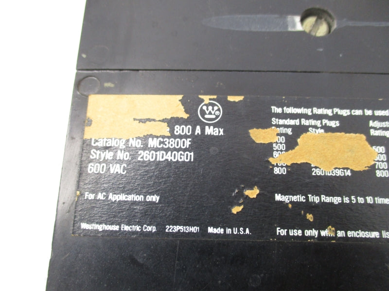 WESTINGHOUSE MC3800 2601D40G01 600VAC 800A UNMP