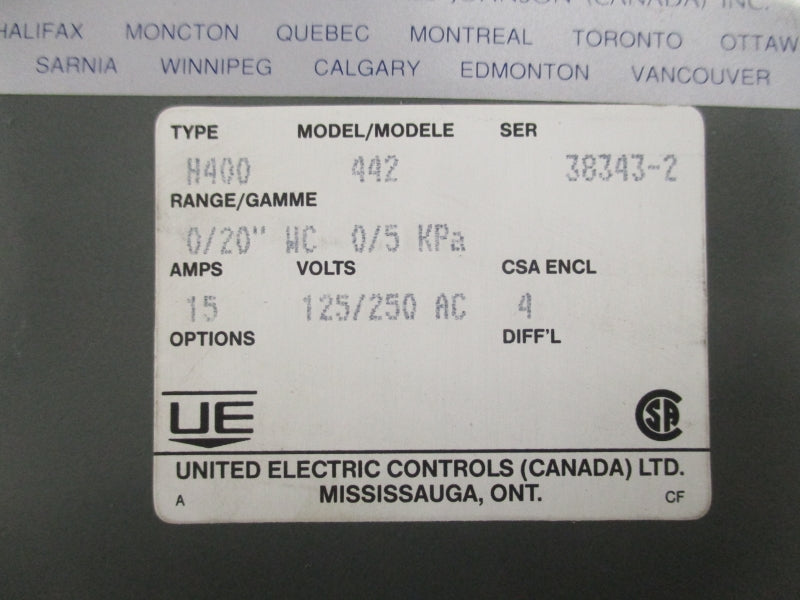 UNITED ELECTRIC H400442 125/250VAC 15A NSNP