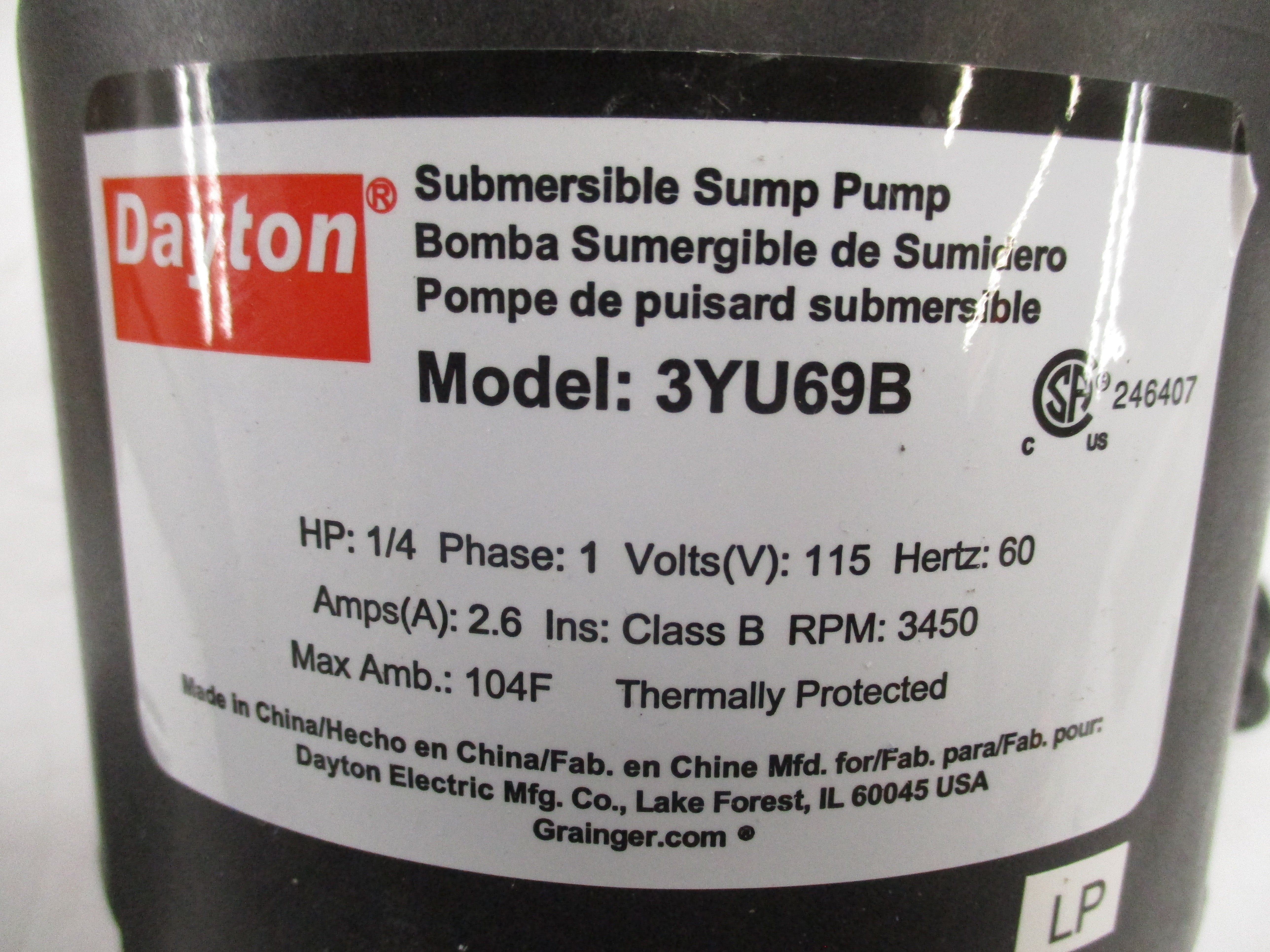 DAYTON 3YU69B 115V 2.6A NSMP