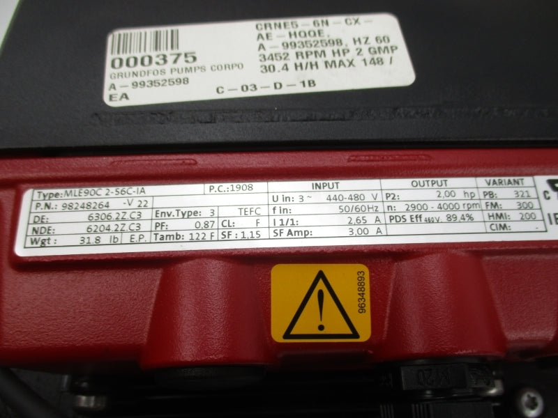 GRUNDFOS CRNE5-6 N-CX-A-E-HQQE 99352598 440-480V 2.65A 363PSI NSNP