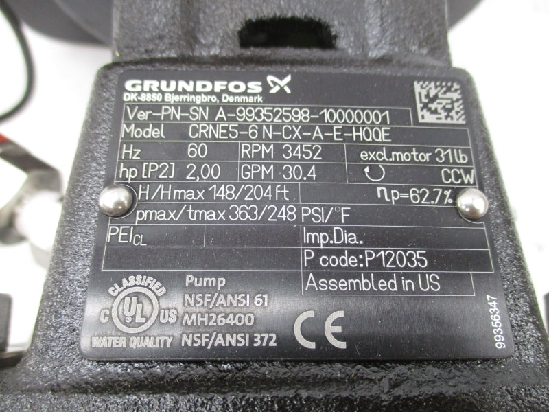 GRUNDFOS CRNE5-6 N-CX-A-E-HQQE 99352598 440-480V 2.65A 363PSI NSNP