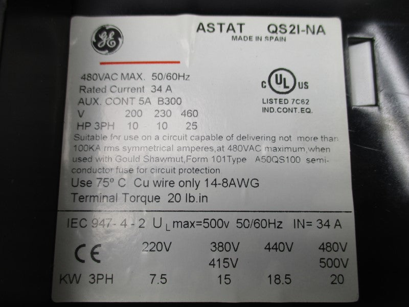 GENERAL ELECTRIC QS2I-NA 480VAC 34A NSMP