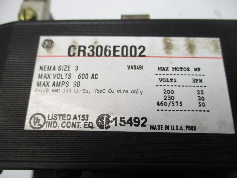 GENERAL ELECTRIC CR306E002 110/115-120V 90A (AS PICTURED) NSMP