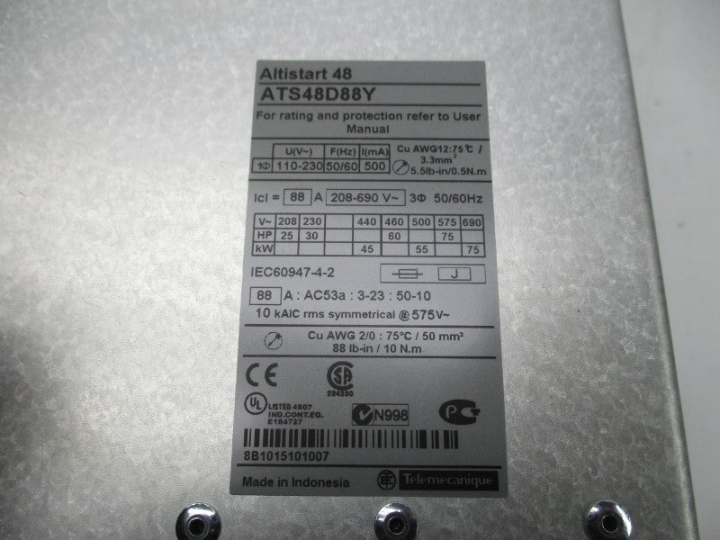 SCHNEIDER ELECTRIC ATS48D88Y 208-690V 88A NSMP