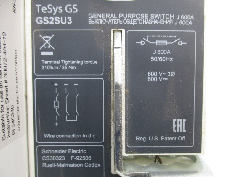 SCHNEIDER ELECTRIC GS2SU3 600V 600A NSNP