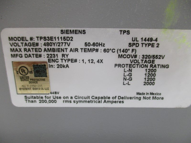 SIEMENS TPS3E1115D2 480/277V NSNP