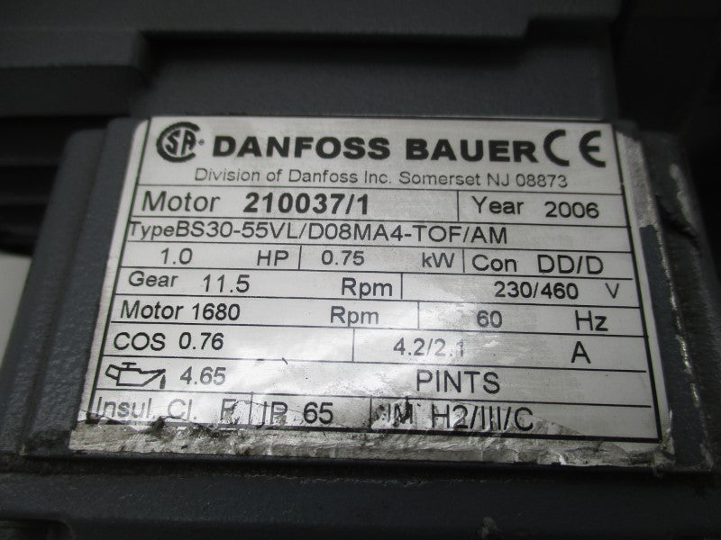 DANFOSS BAUER BS30-55VL/D08MA4-TOF/AM 230/460V 4.2/2.1A NSNP