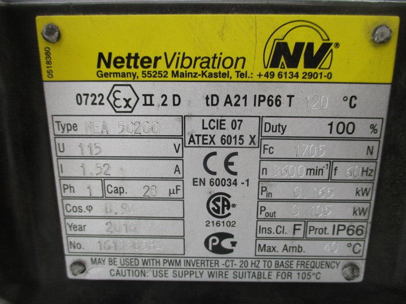 NETTER VIBRATION NEA50200 115V 1.52A NSNP