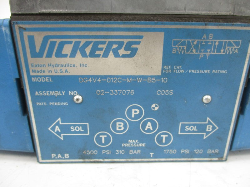 VICKERS DG4V4-012C-M-W-B5-10 02-337076 110/120V 1.0/.8A 1750-4500PSI NSNP