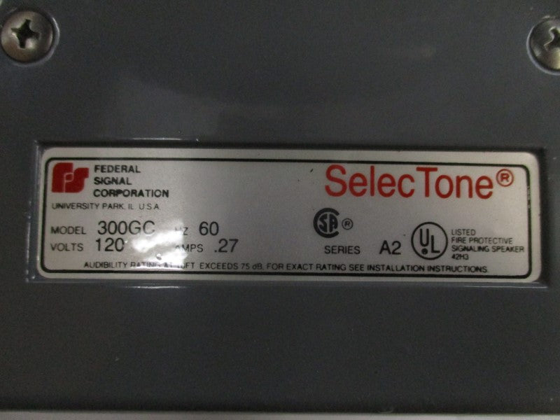 FEDERAL SIGNAL 300GC-120 SER. A2 120VAC .27A (GREY) NSMP