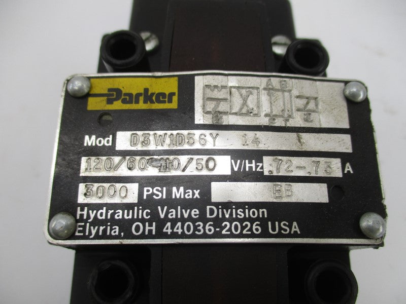 PARKER D3W1D56Y14 110/120V .72-.75A 3000PSI UNMP