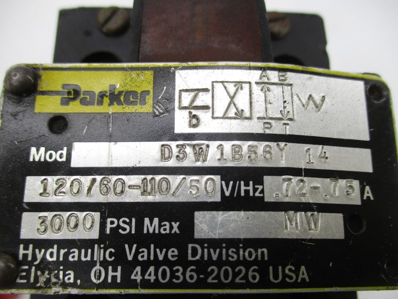 PARKER D3W1B56Y14 110-120V .72-.75A 3000PSI (AS PICTURED) UNMP