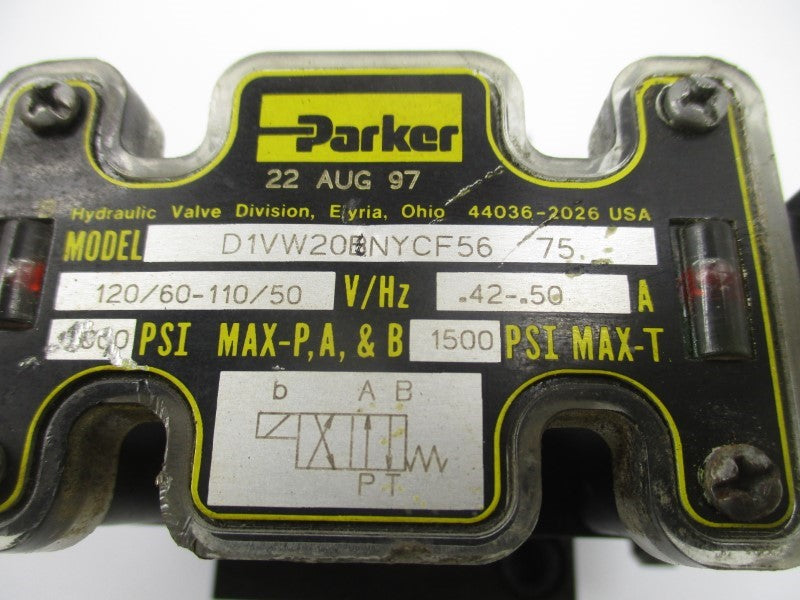 PARKER D1VW20BNYCF5675 110/120V .50-.42A 1000-1500PSI UNMP