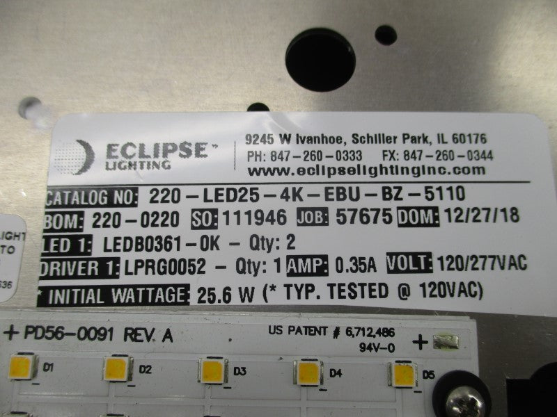 ECLIPSE LIGHTING 220-LED25-4K-EBU-BZ-5110 120/277VAC 0.35A NSNP