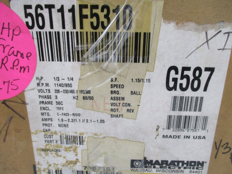 MARATHON ELECTRIC 56T11F5310 G587 460V 1.1A NSMP