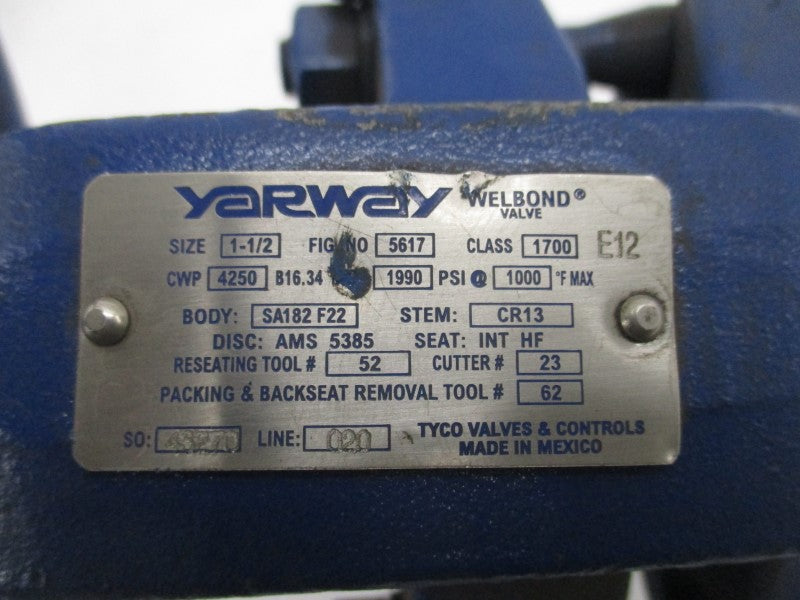 YARWAY 5617 SA182F22 1990PSI 1-1/2" UNMP