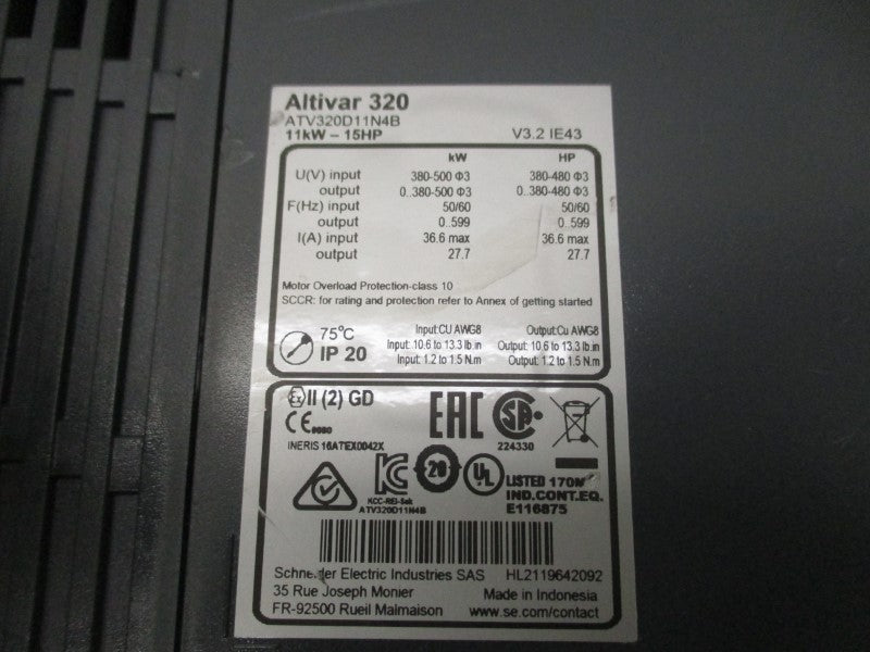 SCHNEIDER ELECTRIC ATV320D11N4B 380-500V 36.6A (NO COVER) NSNP
