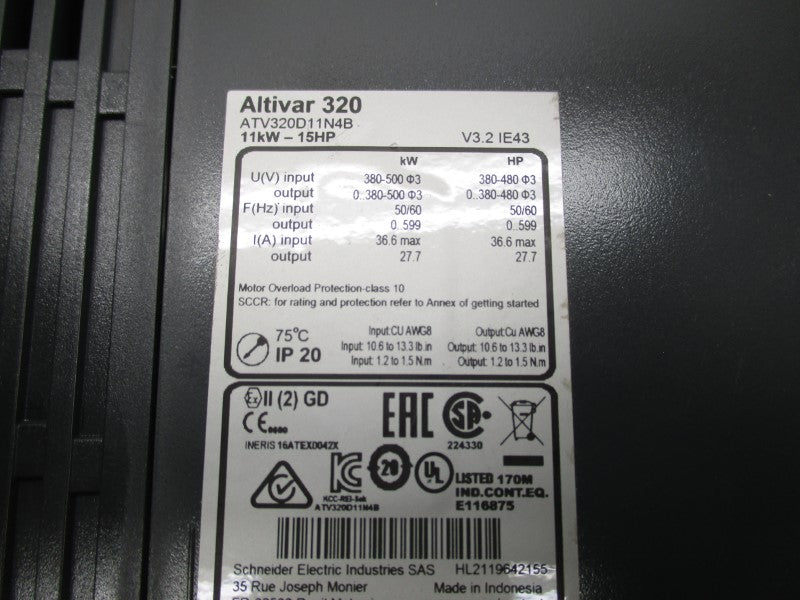 SCHNEIDER ELECTRIC ATV320D11N4B 380-500V 36.6A (AS PICTURED) NSNP