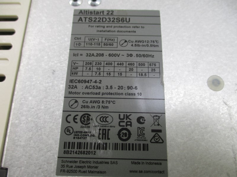 SCHNEIDER ELECTRIC ATS22D32S6U 208-600V 32A NSNP