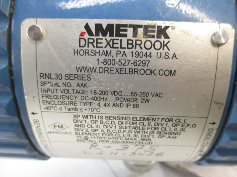 AMTEK 700-1202021 RNL30 85-250VAC 200PSI UNMP