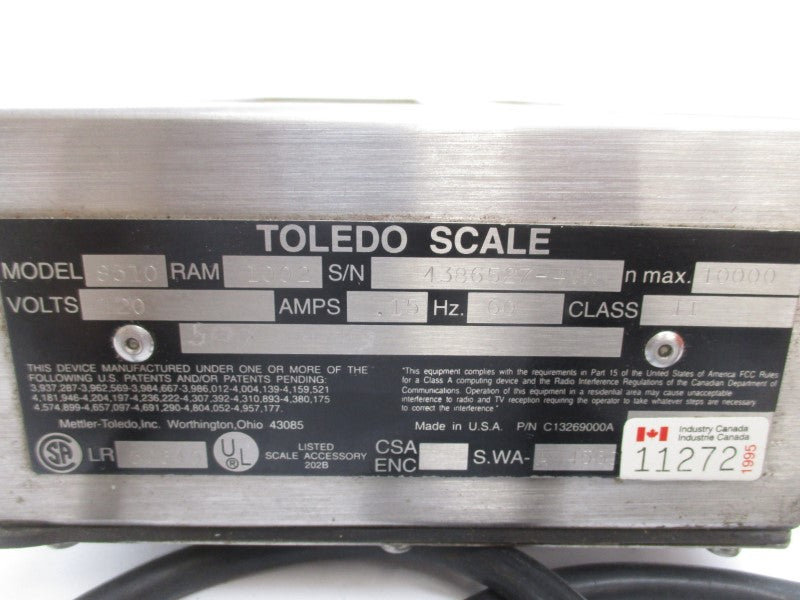 TOLEDO SCALE 8510DISPLAY 120V .15A UNMP